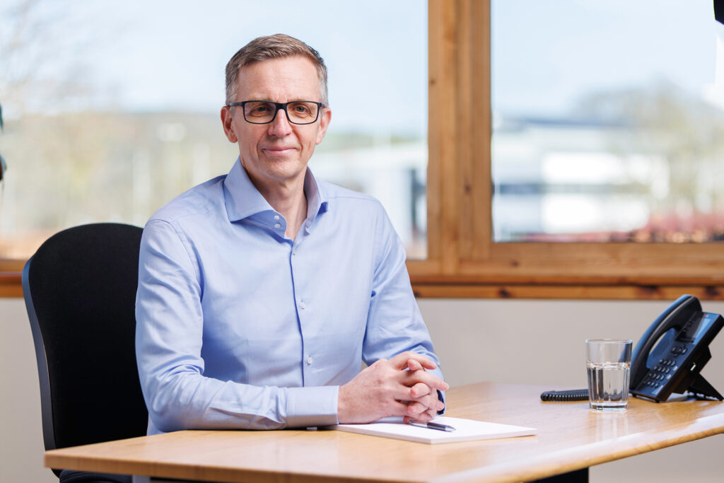 George Baird FCCA, Managing Director, at his desk in the Robson Forth office in Dalgety Bay